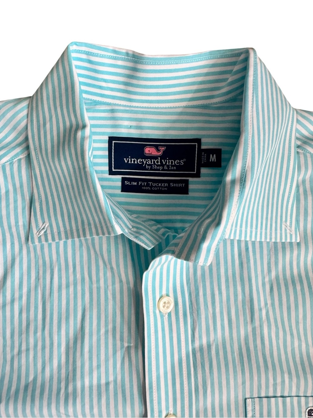 Vineyard Vines Men’s Slim Fit Tucker Shirt Turquoise/White Stripe Button Down, M - Picture 3 of 8